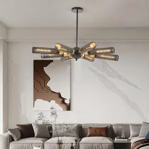 34" Modern industrial Sputnik Chandelier, 8-Light Black and Gold Metal Pendant Light with Mesh Shades, E26 Base, Adjustable Height for Dining Room, Living Room, Or Kitchen Island (Bulb Not included) 34" Modern industrial Sputnik Chandelier, 8-Light Black and Gold Metal Pendant Light with Mesh Shades, E26 Base, Adjustable Height for Dining Room, Living Room, Or Kitchen Island (Bulb Not included)