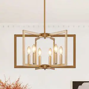 22" Modern Golden Geometric 6-Light Chandelier industrial Metal Pendant Light Fixture for Living Room, Dining Room, Or Kitchen (Bulb Not included) 22" Modern Golden Geometric 6-Light Chandelier industrial Metal Pendant Light Fixture for Living Room, Dining Room, Or Kitchen (Bulb Not included)