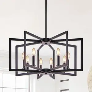27" Modern Black Geometric 8-Light Chandelier industrial Metal Pendant Light Fixture for Living Room, Dining Room, Or Kitchen (Bulb Not included) 27" Modern Black Geometric 8-Light Chandelier industrial Metal Pendant Light Fixture for Living Room, Dining Room, Or Kitchen (Bulb Not included)