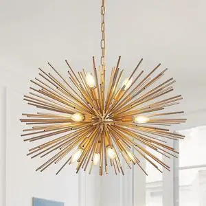 29" Mid-Century Modern 12-Light Starburst Chandelier Gold Sputnik Pendant Light Fixture for Living Room, Dining Room, Or Foyer (Bulb Not included) 29" Mid-Century Modern 12-Light Starburst Chandelier Gold Sputnik Pendant Light Fixture for Living Room, Dining Room, Or Foyer (Bulb Not included)
