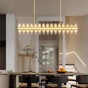 Crystal Brass Rectangle Chandeliers for Dining Room, 54in Gold Farmhouse Chandeliers for Dining Room, Modern Rectangle Crystal Chandelier for Kitchen Island Living Room, includes 60xg4 Bulbs Crystal Brass Rectangle Chandeliers for Dining Room, 54in Gold Farmhouse Chandeliers for Dining Room, Modern Rectangle Crystal Chandelier for Kitchen Island Living Room, includes 60xg4 Bulbs
