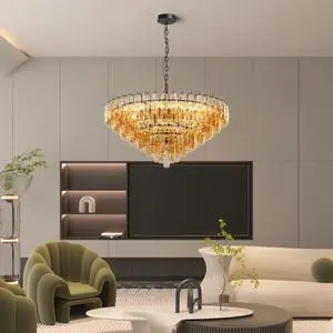 Modern Round Chandelier, 37" Extra Large Black Chandeliers for Dining Room, 14-Light with Tiered Smoke Glass Tubes Ceiling Light, Pendant Lighting Fixture for Living Room Bedroom Kitchen Island Modern Round Chandelier, 37" Extra Large Black Chandeliers for Dining Room, 14-Light with Tiered Smoke Glass Tubes Ceiling Light, Pendant Lighting Fixture for Living Room Bedroom Kitchen Island