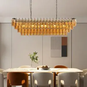 54" Black Rectangular Chandeliers for Dining Room, 12-Light 4 Tiered Large Smoke Glass Chandelier, Modern Kitchen Island Farmhouse Hanging Light Fixture for Living Room Foyer(Bulb Not included) 54" Black Rectangular Chandeliers for Dining Room, 12-Light 4 Tiered Large Smoke Glass Chandelier, Modern Kitchen Island Farmhouse Hanging Light Fixture for Living Room Foyer(Bulb Not included)