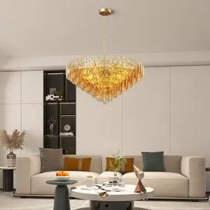 37" Extra Large Chandelier, 14-Light Gold Modern Round Chandelier for Living Room, Tiered Smoke Blown Glass Brass Chandeliers, Hanging Light Fixture for Bedroom, Dining Room, Foyer, Entryway 37" Extra Large Chandelier, 14-Light Gold Modern Round Chandelier for Living Room, Tiered Smoke Blown Glass Brass Chandeliers, Hanging Light Fixture for Bedroom, Dining Room, Foyer, Entryway
