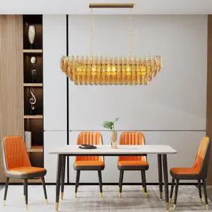 Modern Chandeliers for Dining Room, 54" Large Rectangle Gold Kitchen Chandelier Over Table, 12-Light with Smoke Glass Ceiling Lights, Farmhouse Pendant Lighting Fixture for Living Room Bedroom Modern Chandeliers for Dining Room, 54" Large Rectangle Gold Kitchen Chandelier Over Table, 12-Light with Smoke Glass Ceiling Lights, Farmhouse Pendant Lighting Fixture for Living Room Bedroom