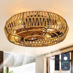 19" Caged Ceiling Fans with Lights and Remote, Boho Flush Mount Ceiling Fan with Light, Low Profile Chandelier 6 Speed Bladeless Reversible Ceiling Fan . for Living Room Bedroom. 19" Caged Ceiling Fans with Lights and Remote, Boho Flush Mount Ceiling Fan with Light, Low Profile Chandelier 6 Speed Bladeless Reversible Ceiling Fan . for Living Room Bedroom.