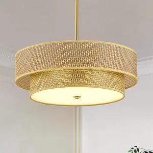 17.7 inch Woven Rattan Linen Semi Flush Mount Ceiling Light Fixture, Modern Boho Drum Lamp for Bedroom, Kitchen, Dining Room, Living Room, Hallway, Entryway, Farmhouse Gold Wicker Chandelier 17.7 inch Woven Rattan Linen Semi Flush Mount Ceiling Light Fixture, Modern Boho Drum Lamp for Bedroom, Kitchen, Dining Room, Living Room, Hallway, Entryway, Farmhouse Gold Wicker Chandelier