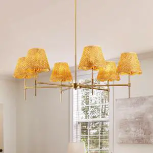 Boho Rattan Chandelier 6-Lights Rustic industrial Pendant Light Large Adjustable Pendant Lighting Fixtures for Kitchen Island Dining Living Room,Ul Listed Boho Rattan Chandelier 6-Lights Rustic industrial Pendant Light Large Adjustable Pendant Lighting Fixtures for Kitchen Island Dining Living Room,Ul Listed