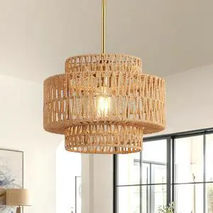 12.6 in Boho Rattan Chandelier Light Fixture,1-Light Hand Woven Pendant Light Fixture Farmhouse Rustic Hanging Lamp for Kitchen Island Bedroom, Dining Room, Living Room, Entryway, Foyer 12.6 in Boho Rattan Chandelier Light Fixture,1-Light Hand Woven Pendant Light Fixture Farmhouse Rustic Hanging Lamp for Kitchen Island Bedroom, Dining Room, Living Room, Entryway, Foyer