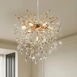 Modern Tree Branch Crystal Chandelier Luxury Gold Crystal Pendant Lighting 18" Contemporary 7-Light Chandeliers for Dining Room Kitchen Bedroom Living Room Modern Tree Branch Crystal Chandelier Luxury Gold Crystal Pendant Lighting 18" Contemporary 7-Light Chandeliers for Dining Room Kitchen Bedroom Living Room