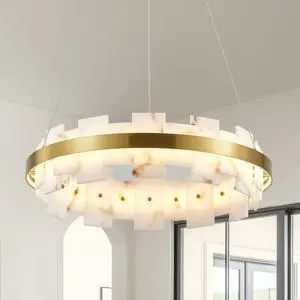 Modern Alabaster Linear Chandelier, 20 inch Round Adjustable Flushmount Ceiling Light Fixture for Living Room, Over Table, Bedroom, Hallway, Entryway Modern Alabaster Linear Chandelier, 20 inch Round Adjustable Flushmount Ceiling Light Fixture for Living Room, Over Table, Bedroom, Hallway, Entryway