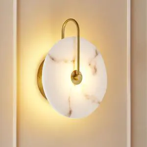 Round Alabaster Wall Sconce, Natural Marble Lampshade Wall Sconce, Hardwired Circular Sconce Led Modern Wall Lamp for Bedroom, Stairs, Living Room, Bedside, Hallway 9.8 inch Gold Round Alabaster Wall Sconce, Natural Marble Lampshade Wall Sconce, Hardwired Circular Sconce Led Modern Wall Lamp for Bedroom, Stairs, Living Room, Bedside, Hallway 9.8 inch Gold