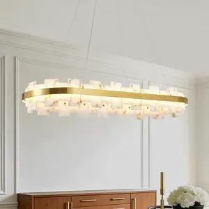 Alabaster Rectangle Chandelier, Natural Spanish Stone Texture Chandeliers, 46.8" Adjustable Alabaster Chandelier Over Table for Dining Room, Bedroom, Island Modern Luxury Ceiling Lighting Alabaster Rectangle Chandelier, Natural Spanish Stone Texture Chandeliers, 46.8" Adjustable Alabaster Chandelier Over Table for Dining Room, Bedroom, Island Modern Luxury Ceiling Lighting
