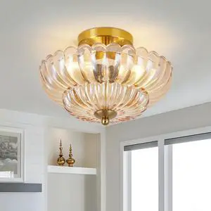 11.8 inch Semi Flush Mount Ceiling Light, 3-Light Close to Ceiling Light Fixtures with Flower Glass, Vintage Ceiling Lights for Hallway Living Room Kitchen Bedroom Bathroom, Amber 11.8 inch Semi Flush Mount Ceiling Light, 3-Light Close to Ceiling Light Fixtures with Flower Glass, Vintage Ceiling Lights for Hallway Living Room Kitchen Bedroom Bathroom, Amber