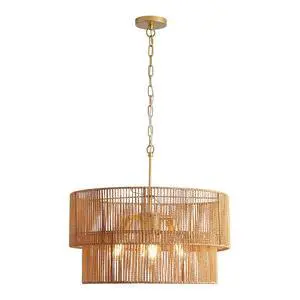 23.62" Handwoven Woven Paper Rattan Chandelier, 2-Tier Boho Wabi-Sabi Pendant Light, Gold Metal Hanging Ceiling Lamp, Wicker Lighting Fixture for Dining Room Kitchen Island Living Room 23.62" Handwoven Woven Paper Rattan Chandelier, 2-Tier Boho Wabi-Sabi Pendant Light, Gold Metal Hanging Ceiling Lamp, Wicker Lighting Fixture for Dining Room Kitchen Island Living Room