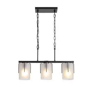Minimalist 3-Light Linear Chandelier, Matte Black Pendant Lighting with Frosted Glass Shades, E26 Base Adjustable Ceiling Fixture for Dining Room Kitchen Minimalist 3-Light Linear Chandelier, Matte Black Pendant Lighting with Frosted Glass Shades, E26 Base Adjustable Ceiling Fixture for Dining Room Kitchen