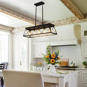 32-inch Black industrial 5-Light Pendant Chandelier, Modern Metal Cage Design, Adjustable Hanging Light for Dining Room, Kitchen, Living Room (Bulb Not included) 32-inch Black industrial 5-Light Pendant Chandelier, Modern Metal Cage Design, Adjustable Hanging Light for Dining Room, Kitchen, Living Room (Bulb Not included)