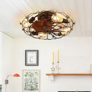 Low Profile Caged Ceiling Fan with Lights Remote Control, Embedded Modern industrial Ceiling Fan Low Profile Caged Ceiling Fan with Lights Remote Control, Embedded Modern industrial Ceiling Fan