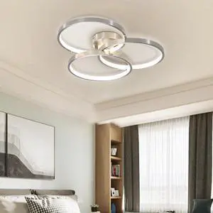20" Modern Led Ceiling Light Fixture - Circular 3-Ring Design, Dimmable, Contemporary Brushed Nickel Finish for Living Room, Bedroom & Office 20" Modern Led Ceiling Light Fixture - Circular 3-Ring Design, Dimmable, Contemporary Brushed Nickel Finish for Living Room, Bedroom & Office