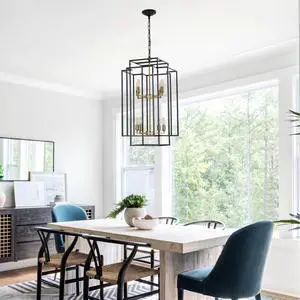 18" Modern 8-Light Black Gold Geometric Pendant Chandelier, industrial Metal Frame, Adjustable Hanging Light for Living Room, Dining Room, Kitchen (No Bulbs) 18" Modern 8-Light Black Gold Geometric Pendant Chandelier, industrial Metal Frame, Adjustable Hanging Light for Living Room, Dining Room, Kitchen (No Bulbs)