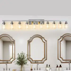 10 Light Bathroom Light Fixtures, Bathroom Vanity Light with Clear Glass, Brushed Nickel Bathroom Lighting Fixtures Over Mirror, Large Vanity Lights for Bathroom, Vanity Lights for Mirror, Wall Sconce 10 Light Bathroom Light Fixtures, Bathroom Vanity Light with Clear Glass, Brushed Nickel Bathroom Lighting Fixtures Over Mirror, Large Vanity Lights for Bathroom, Vanity Lights for Mirror, Wall Sconce