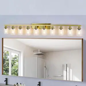 10 Light Gold Vanity Lights for Mirror, 52inch Modern Gold Bathroom Wall Lighting for Bedroom, Living Room 10 Light Gold Vanity Lights for Mirror, 52inch Modern Gold Bathroom Wall Lighting for Bedroom, Living Room