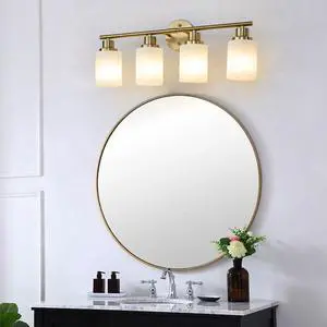 24" Modern 4-Light Vanity Wall Sconce, Golden Finish with Frosted Glass Shades for Bathroom Or Hallway Lighting (No Bulbs) 24" Modern 4-Light Vanity Wall Sconce, Golden Finish with Frosted Glass Shades for Bathroom Or Hallway Lighting (No Bulbs)
