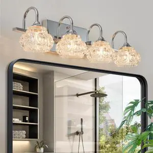 23" Nickel Finish Vintage Crystal Vanity Light - Elegant 4-Light Bathroom Mirror Fixture with Clear Glass Shades (No Bulbs) 23" Nickel Finish Vintage Crystal Vanity Light - Elegant 4-Light Bathroom Mirror Fixture with Clear Glass Shades (No Bulbs)
