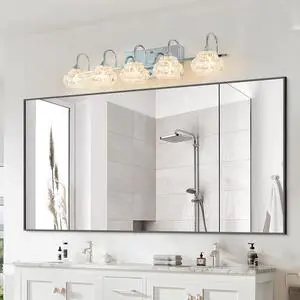 29" Nickel Finish Vintage Crystal Vanity Light - Elegant 5-Light Bathroom Mirror Fixture with Clear Glass Shades (No Bulbs) 29" Nickel Finish Vintage Crystal Vanity Light - Elegant 5-Light Bathroom Mirror Fixture with Clear Glass Shades (No Bulbs)