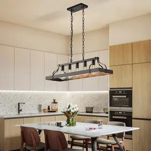 34-inch Black industrial Pendant Light with 5 E26 Bulb Sockets, Adjustable Chain Height Modern Farmhouse Linear Chandelier for Dining Room, Kitchen Island, Or Living Room (Bulb Not included) 34-inch Black industrial Pendant Light with 5 E26 Bulb Sockets, Adjustable Chain Height Modern Farmhouse Linear Chandelier for Dining Room, Kitchen Island, Or Living Room (Bulb Not included)