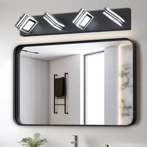 26" Modern Black 4-Light Led Vanity Light, Square Acrylic Lampshades Wall Mount Fixture for Bathroom, Mirror Lighting 26" Modern Black 4-Light Led Vanity Light, Square Acrylic Lampshades Wall Mount Fixture for Bathroom, Mirror Lighting