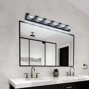 39" Modern Black 6-Light Led Vanity Light, Square Acrylic Lampshades Wall Mount Fixture for Bathroom, Mirror Lighting 39" Modern Black 6-Light Led Vanity Light, Square Acrylic Lampshades Wall Mount Fixture for Bathroom, Mirror Lighting