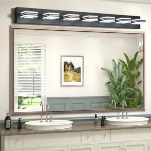 45" Modern Black 7-Light Led Vanity Light, Square Acrylic Lampshades Wall Mount Fixture for Bathroom, Mirror Lighting 45" Modern Black 7-Light Led Vanity Light, Square Acrylic Lampshades Wall Mount Fixture for Bathroom, Mirror Lighting