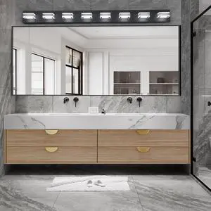 52" Modern 8-Light Led Vanity Light - Sleek Bathroom Wall Fixture, Iron & Acrylic, Dimmable & Energy-Efficient for Bathroom, Mirror Lighting 52" Modern 8-Light Led Vanity Light - Sleek Bathroom Wall Fixture, Iron & Acrylic, Dimmable & Energy-Efficient for Bathroom, Mirror Lighting