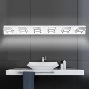 39" Modern Chrome 6-Light Led Vanity Light, Square Acrylic Lampshades Wall Mount Fixture for Bathroom, Mirror Lighting 39" Modern Chrome 6-Light Led Vanity Light, Square Acrylic Lampshades Wall Mount Fixture for Bathroom, Mirror Lighting