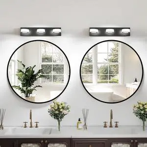 Led 21 inch Vanity Light White Round Acrylic 3 Light with Black Base Bathroom Wall Lighting Fixture Led 21 inch Vanity Light White Round Acrylic 3 Light with Black Base Bathroom Wall Lighting Fixture