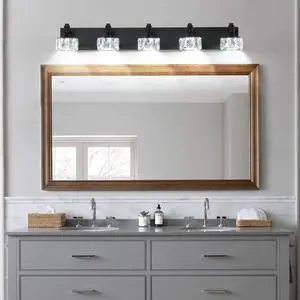 Modern 5-Light Matte Black Led Vanity Light Fixture with Crystal Glass Shades, Bathroom Wall Sconce for Elegant and Contemporary Home Decor Modern 5-Light Matte Black Led Vanity Light Fixture with Crystal Glass Shades, Bathroom Wall Sconce for Elegant and Contemporary Home Decor