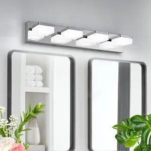 Modern Chrome Led Vanity Light, 4-Lights Wall Sconce for Bathroom and Mirror, Sleek Minimalist Design, Energy-Efficient, Easy to install Modern Chrome Led Vanity Light, 4-Lights Wall Sconce for Bathroom and Mirror, Sleek Minimalist Design, Energy-Efficient, Easy to install