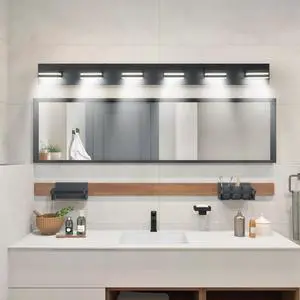 Modern Black Led Vanity Light, 6-Lights Wall Sconce for Bathroom and Mirror, Sleek Minimalist Design, Energy-Efficient, Easy to install Modern Black Led Vanity Light, 6-Lights Wall Sconce for Bathroom and Mirror, Sleek Minimalist Design, Energy-Efficient, Easy to install