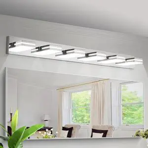 Modern Chrome Led Vanity Light, 6-Lights Wall Sconce for Bathroom and Mirror, Sleek Minimalist Design, Energy-Efficient, Easy to install Modern Chrome Led Vanity Light, 6-Lights Wall Sconce for Bathroom and Mirror, Sleek Minimalist Design, Energy-Efficient, Easy to install