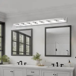 Modern Chrome Led Vanity Light, 8-Lights Wall Sconce for Bathroom and Mirror, Sleek Minimalist Design, Energy-Efficient, Easy to install Modern Chrome Led Vanity Light, 8-Lights Wall Sconce for Bathroom and Mirror, Sleek Minimalist Design, Energy-Efficient, Easy to install