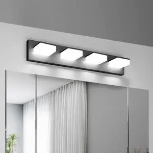 Led Modern Bathroom Vanity Light Fixtures (4-Light, 25-inch), Matte Black Modern Acrylic Bathroom Wall Lighting Fixtures Over Mirror (Cool White 6000K) Led Modern Bathroom Vanity Light Fixtures (4-Light, 25-inch), Matte Black Modern Acrylic Bathroom Wall Lighting Fixtures Over Mirror (Cool White 6000K)