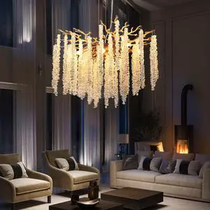24-inch Modern Golden Pendant Light with Cascading Crystal Strands, Ideal for Living Room, Dining Room and Foyer, High-End Decorative Lighting Fixture (Bulb Not included) 24-inch Modern Golden Pendant Light with Cascading Crystal Strands, Ideal for Living Room, Dining Room and Foyer, High-End Decorative Lighting Fixture (Bulb Not included)