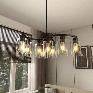 9-Light Black Modern Chandeliers for Dining Room, Adjustable Height Farmhouse Kitchen Island Lighting, industrial Hanging Light Fixtures for Living Room Bedroom, Clear Glass Shade 9-Light Black Modern Chandeliers for Dining Room, Adjustable Height Farmhouse Kitchen Island Lighting, industrial Hanging Light Fixtures for Living Room Bedroom, Clear Glass Shade