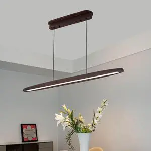 39-inch Streamline Wooden Led Pendant Light with Remote Control, Adjustable Hanging Light for Dining Room, Kitchen, Living Room Contemporary Walnut Wood Finish 39-inch Streamline Wooden Led Pendant Light with Remote Control, Adjustable Hanging Light for Dining Room, Kitchen, Living Room Contemporary Walnut Wood Finish