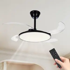 42 inch Retractable Ceiling Fan,Low Profile Ceiling Fan with Light and Remote,Modern Black Fan with Retractable Blades for Dinning Room Living Room Bedroom,Dimmable,Timer Setting 42 inch Retractable Ceiling Fan,Low Profile Ceiling Fan with Light and Remote,Modern Black Fan with Retractable Blades for Dinning Room Living Room Bedroom,Dimmable,Timer Setting
