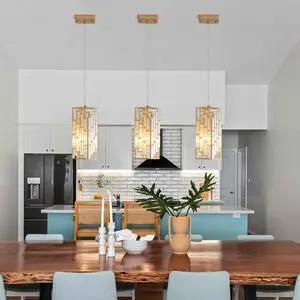 4" Modern Crystal Pendant Light - 3 Pack, Adjustable Hanging Ceiling Lamp with Crystal Prism Design for Dining Room, Kitchen Island, and Living Room -Golden Finish 4" Modern Crystal Pendant Light - 3 Pack, Adjustable Hanging Ceiling Lamp with Crystal Prism Design for Dining Room, Kitchen Island, and Living Room -Golden Finish