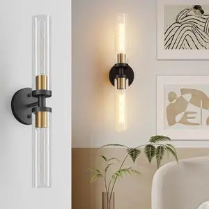 Wall Sconces Set Of Two, Black and Gold Bathroom Sconces Wall Lighting with Clear Glass, Modern Sconces Wall Decor Set Of 2 Wall Light Fixtures for Bathroom Mirror Living Room Hallway Bedroom Wall Sconces Set Of Two, Black and Gold Bathroom Sconces Wall Lighting with Clear Glass, Modern Sconces Wall Decor Set Of 2 Wall Light Fixtures for Bathroom Mirror Living Room Hallway Bedroom