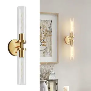 Wall Sconces Set Of Two, Hardwired Gold Bathroom Sconces Wall Lighting with Clear Glass, Modern Sconces Wall Decor Set Of 2 Wall Light Fixtures for Bathroom Mirror Hallway (Bulbs Not included) Wall Sconces Set Of Two, Hardwired Gold Bathroom Sconces Wall Lighting with Clear Glass, Modern Sconces Wall Decor Set Of 2 Wall Light Fixtures for Bathroom Mirror Hallway (Bulbs Not included)
