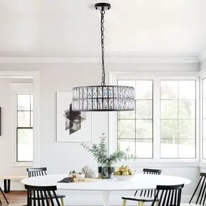 18" Black Modern Crystal Drum Chandelier, 6-Light Pendant Lighting Fixture with Metal Frame for Living Room, Dining Room, and Bedroom (Bulbs Not included) 18" Black Modern Crystal Drum Chandelier, 6-Light Pendant Lighting Fixture with Metal Frame for Living Room, Dining Room, and Bedroom (Bulbs Not included)